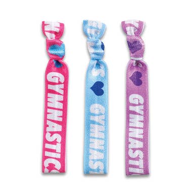 Gymnastics Block Letters Ponytail Holders 3 Pack Sets for wholesale by Top Trenz Inc