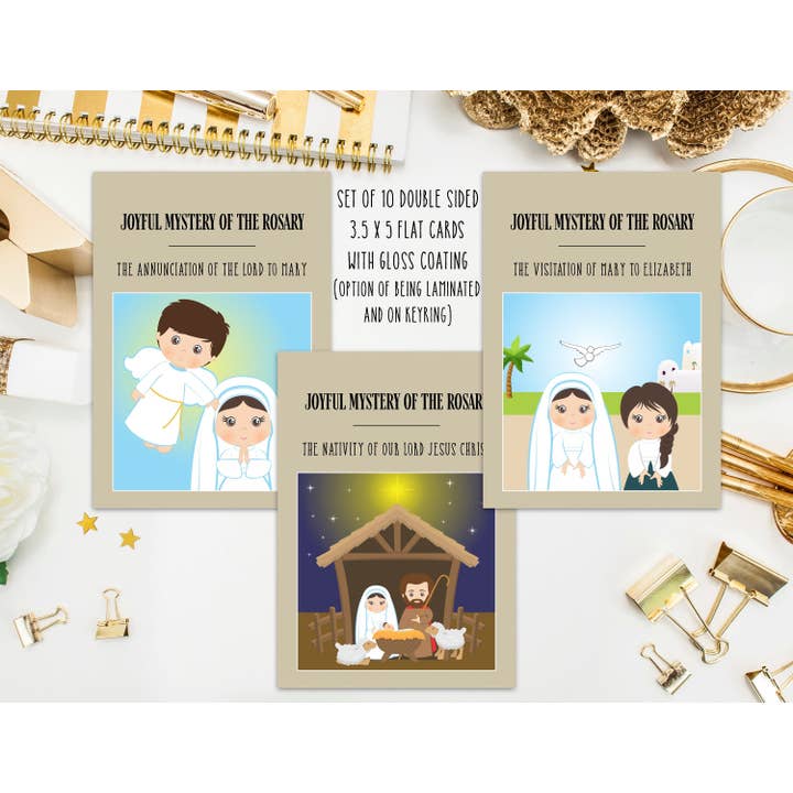 Mysteries of the Rosary Card or Laminated Key Ring Set. First Communion. Homeschooling. Catholic. Catholic Rosary Cards. Catholic Gift. for wholesale by Meyer Market Designs