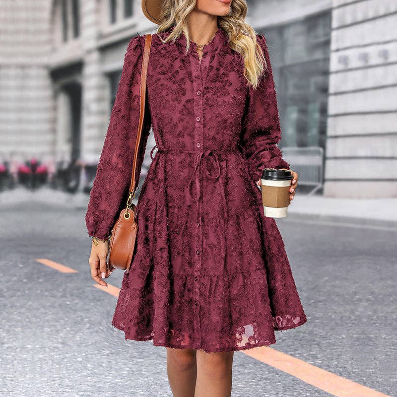 EmberLoom - Wholesale Dress - Women's - Vintage Lace Long Sleeve Puff Sleeve Cross Border Dress10
