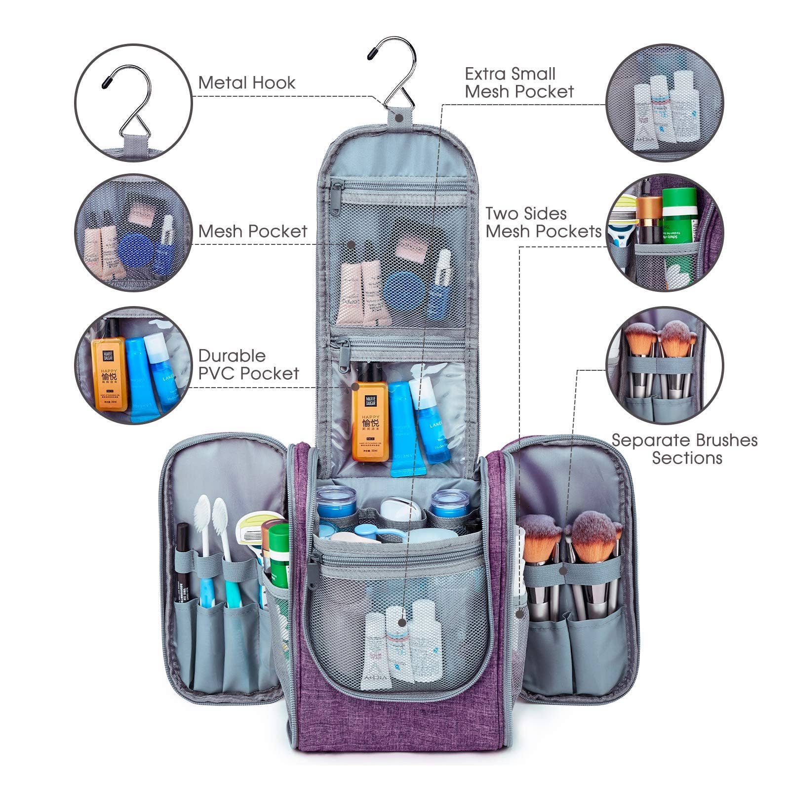 NARWEY INC - Wholesale Toiletry Bag - Women's - Large Hanging Toiletry Bag With Hook Cosmetics Organizer3