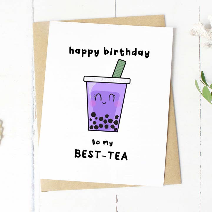Kristine Lee Designs - Wholesale Birthday Card - Happy Birthday to my Best Tea Purple Boba Bubble Tea0