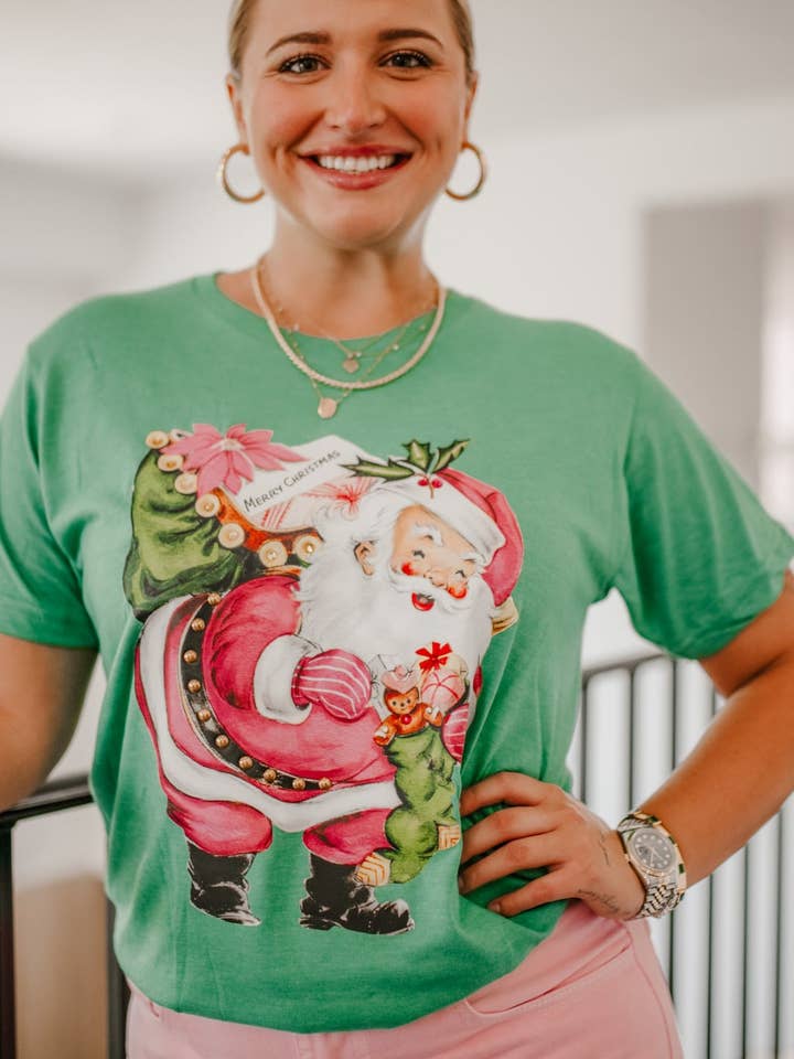 Summer Tees - Wholesale Screen Printed T-Shirt - Women's - VINTAGE PINK SANTA TEE