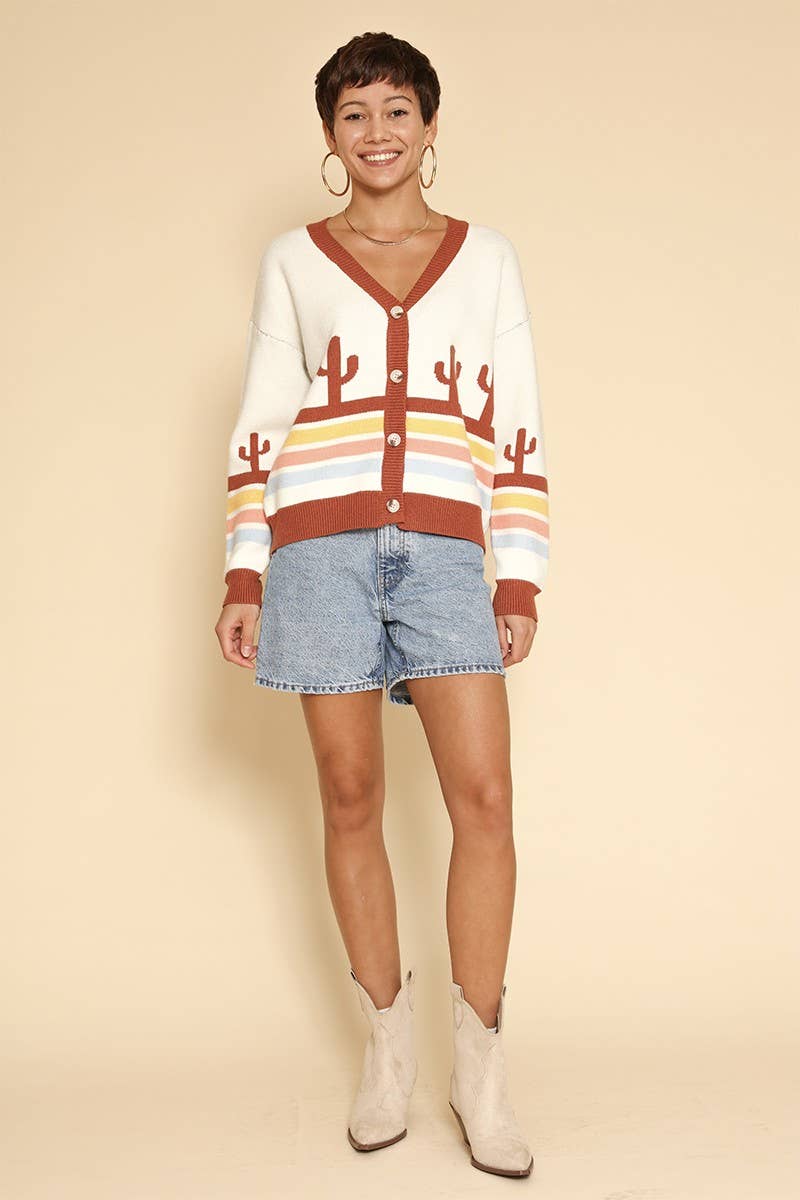 Fløde multi Ørken retro stribe cardigan for engroshandel på Faire3