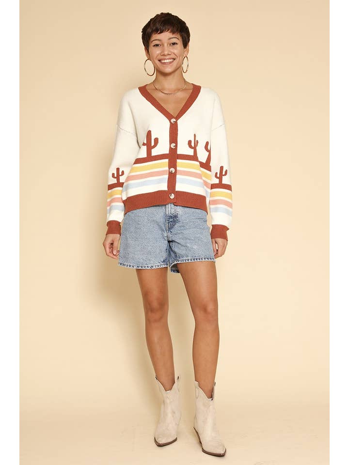 Fløde multi Ørken retro stribe cardigan for engroshandel på Faire3