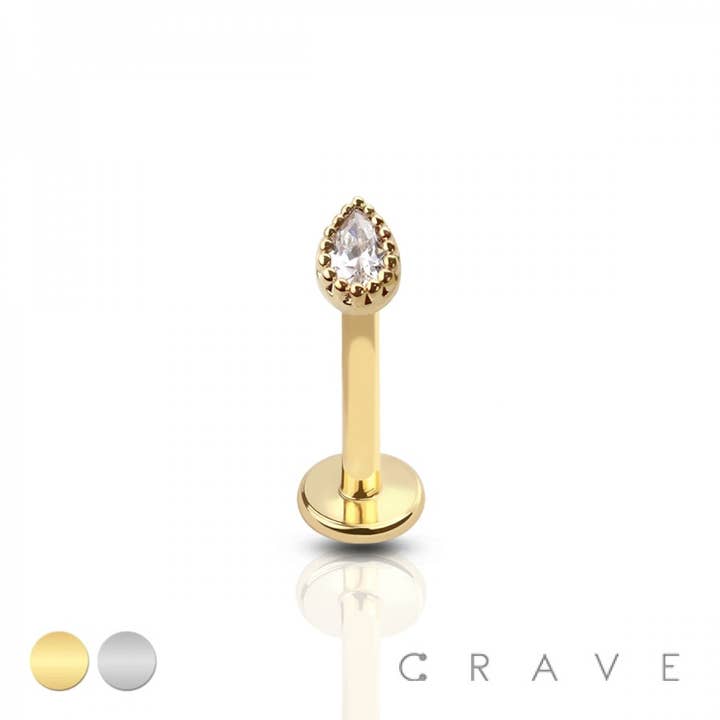 4 mm Tropfenförmiges Kronen-CZ-Labret aus 316L Chirurgenstahl für den Großhandel von CRAVE