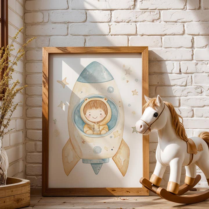 Boy In Rocket Print - Matte Paper - Misty Blue for wholesale by Artsriver