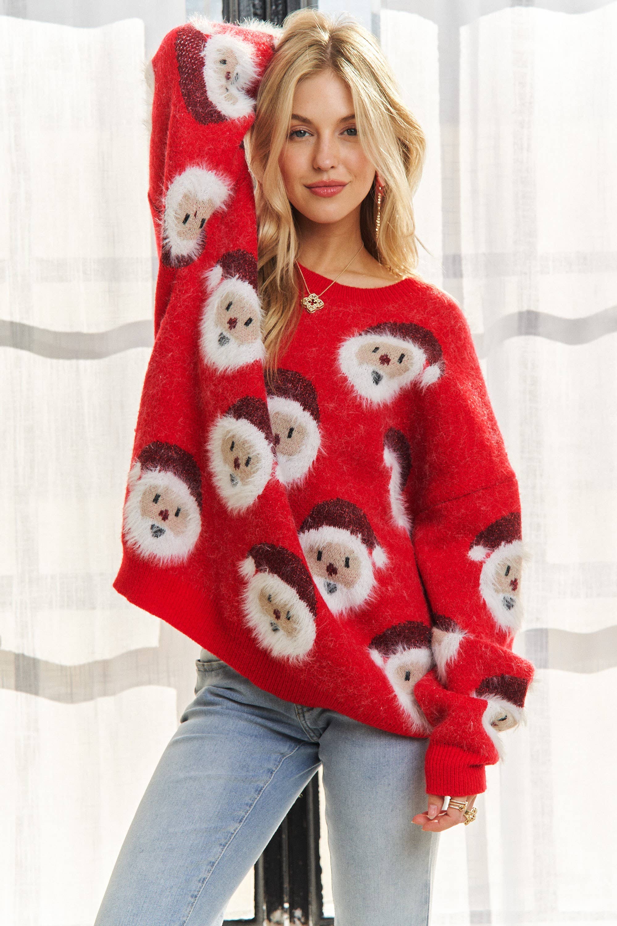 ADORA LA - Wholesale Knit Sweater - Women's - CESW3773-  SANTA CLAUS SHAPE LONG SLEEVE SWEATER12
