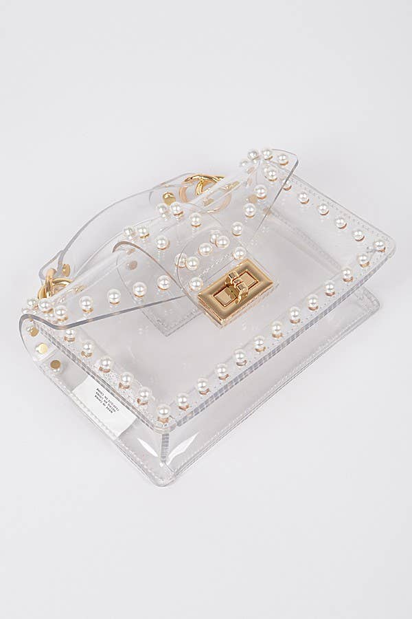 Oblige by G – wholesale Top handle bag – women's – pearl-embellished clear handbag HPC35283