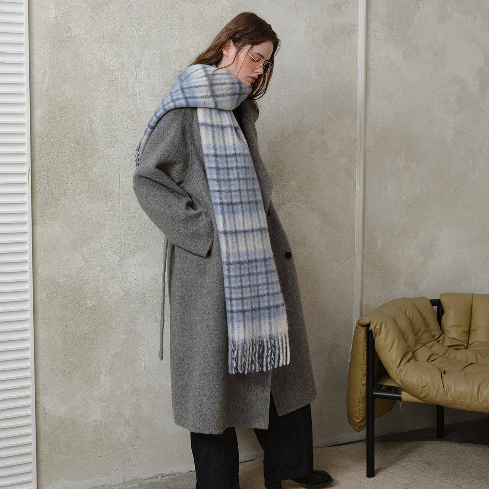 Dipped Shop - Wholesale Scarf - Women's - Plaid Color Block Mohair Warm Scarve DPS13131