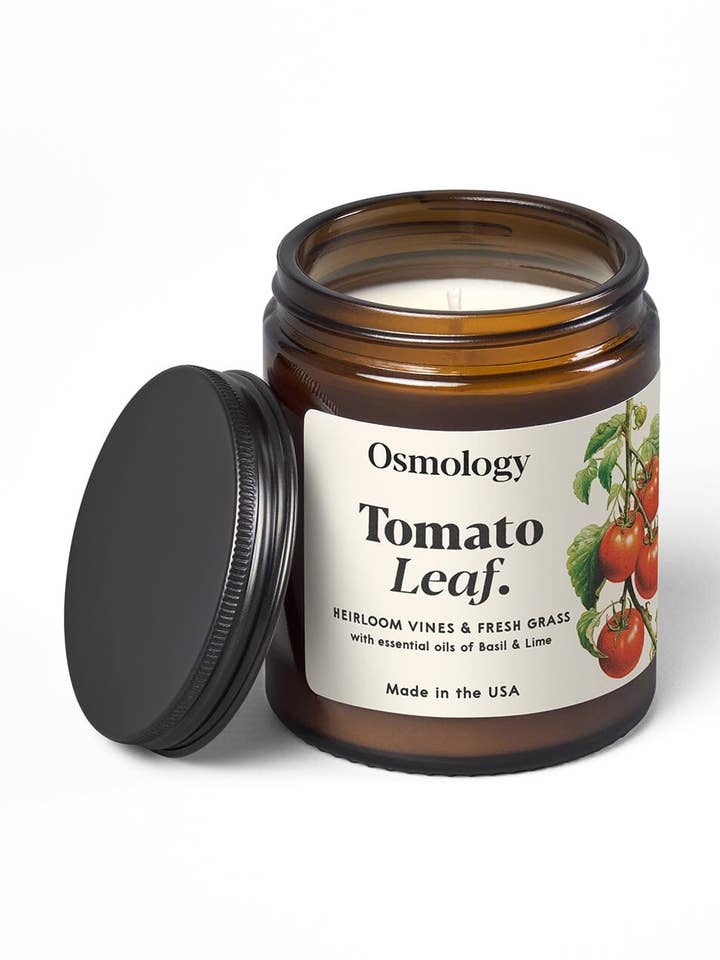 Tomato Leaf Candle Amber Jar - Tomato Vines & Fresh Grass for wholesale by Osmology