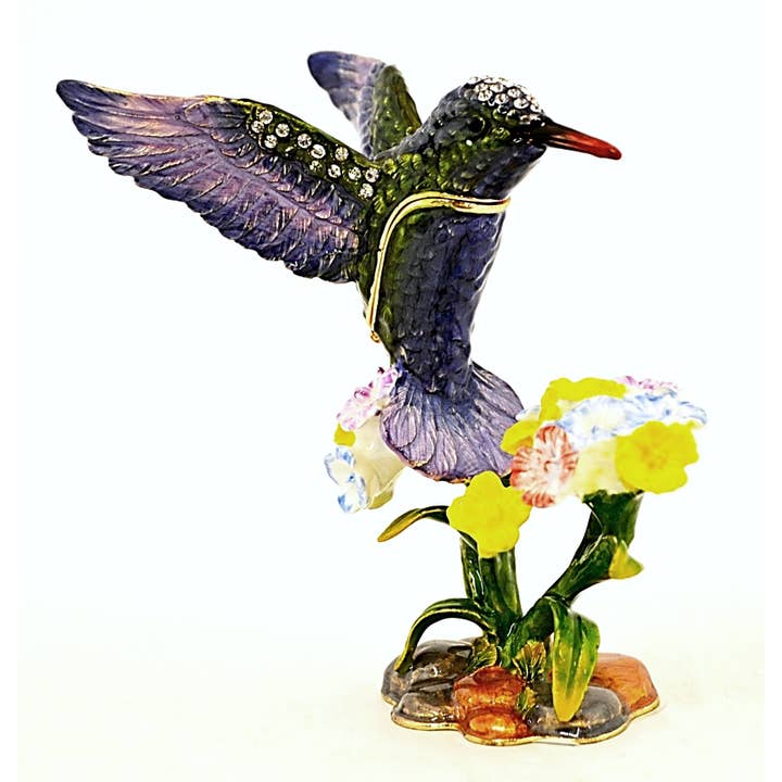 Ciel Collectables - Wholesale Jewelry Box/Organizer - Humming Bird Trinket Box. Hand Painted Purple Enamel1
