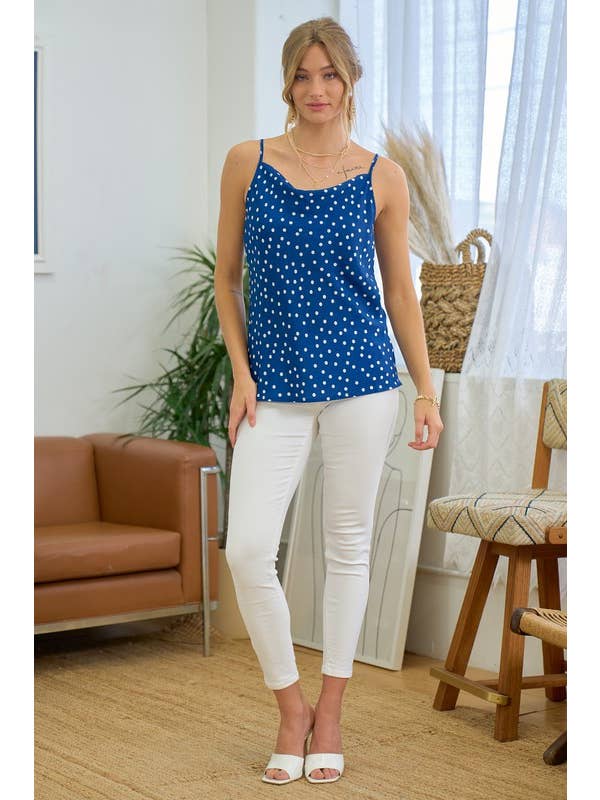 Doe and Rae - Wholesale Camisole - Women's - Polka Dot Cami With Front Cowl - 12075T14