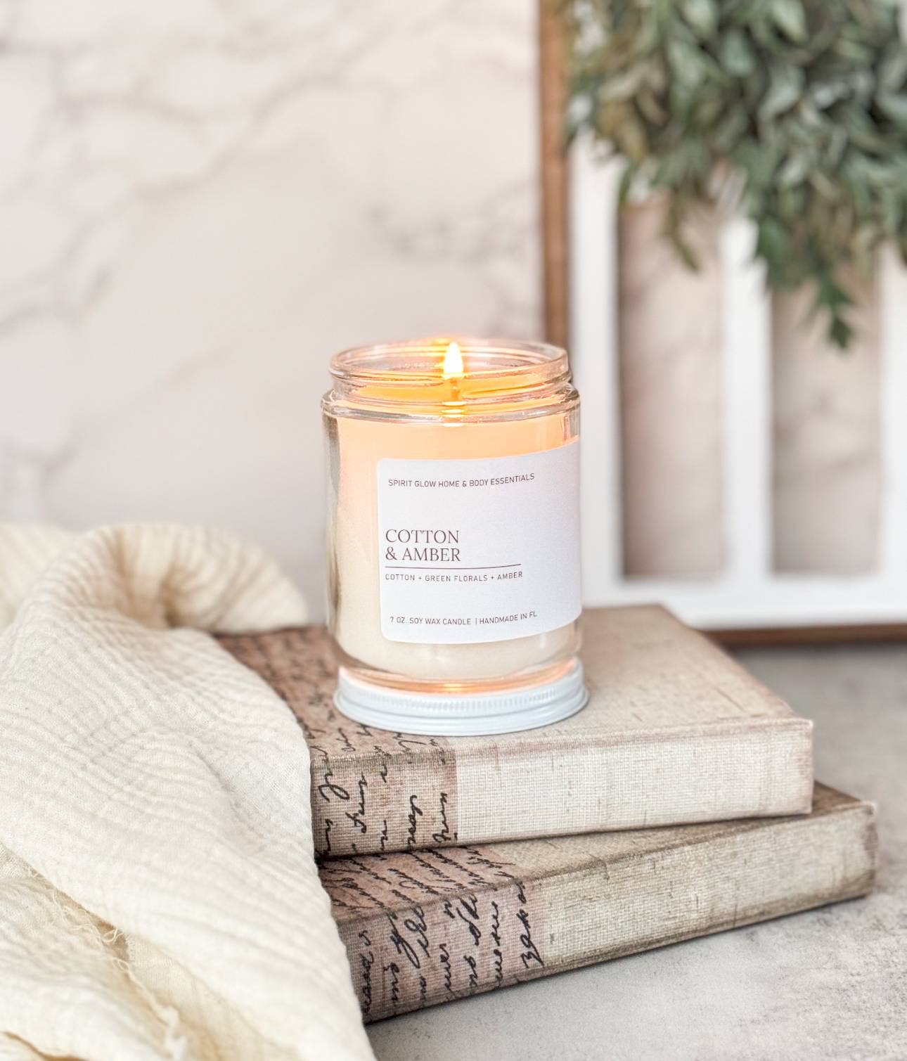 Spirit Glow Home & Body Essentials - Wholesale Jar/Filled Candle - Cotton & Amber 7oz. Soy Wax Candle