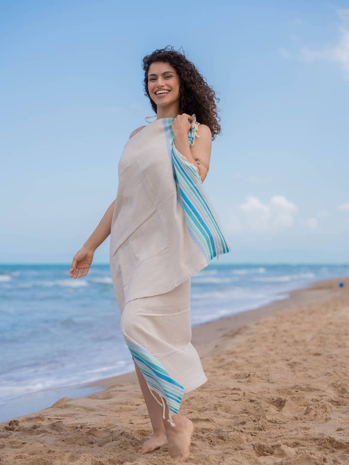 Serviette de plage / déco fouta MALIBU 1mx2m - 100% coton pour la vente par ArtisaLand