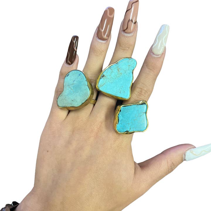 Harkiss Designs - Wholesale Single Stone/Solitaire Ring - Soldered Turq Indian Stone Ring Collection