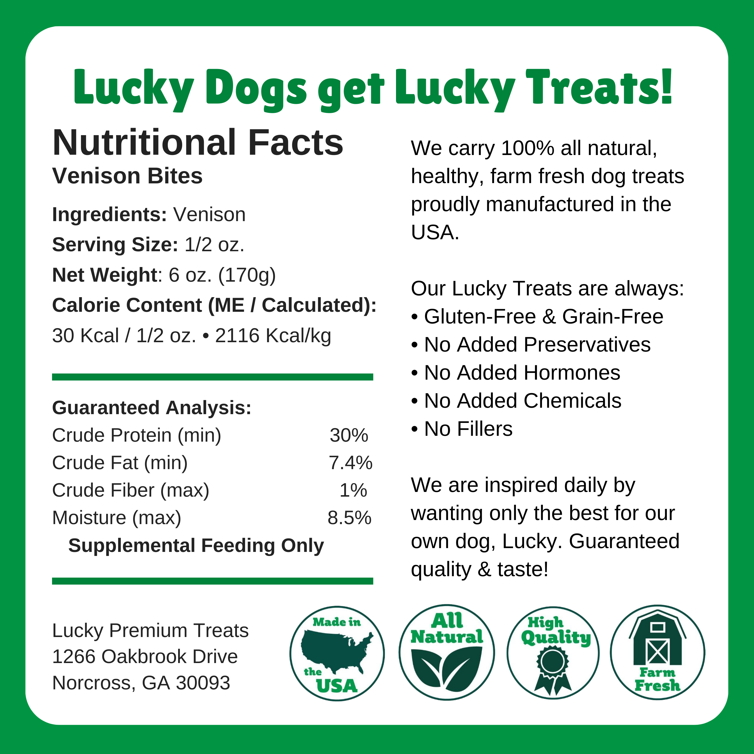 Lucky Premium Treats - Vente Friandises – chien - Bouchées de viande séchée de cerf - Vrac par livre1
