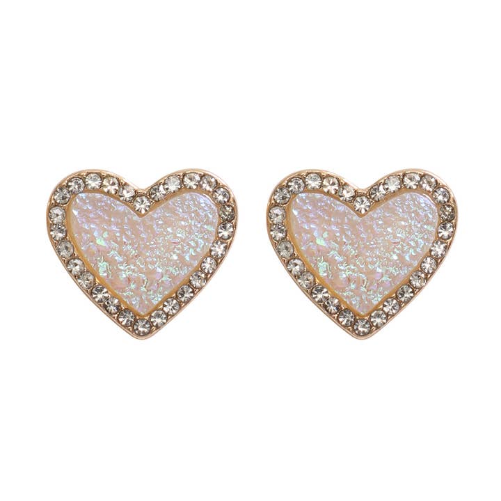 MYS Wholesale Inc - Wholesale Stud/Post Earrings - Valentine Heart Druzy With Rhinestone Post Earrings0