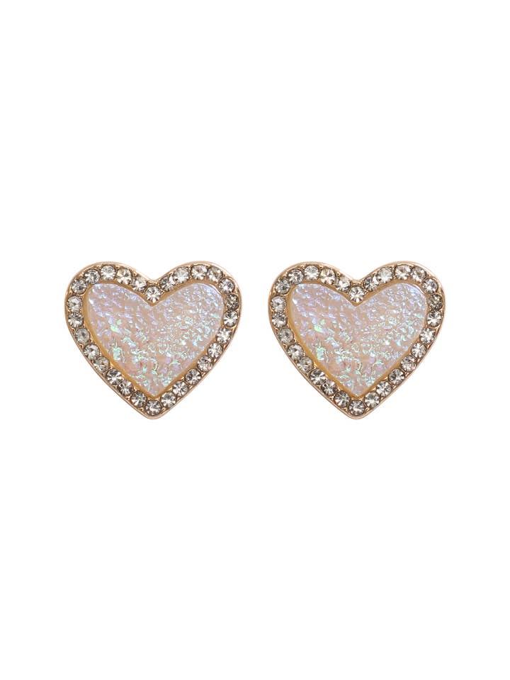 Valentine Heart Druzy With Rhinestone Post Earrings for wholesale by MYS Wholesale Inc
