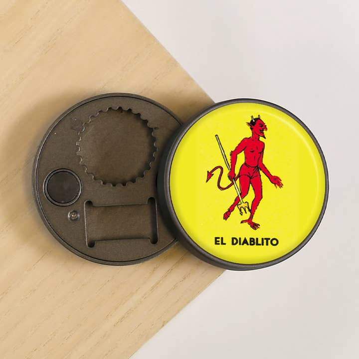 El Diablito Kitchen Loteria Fridge Magnet Bottle Opener for wholesale by Lucy Lu Designs