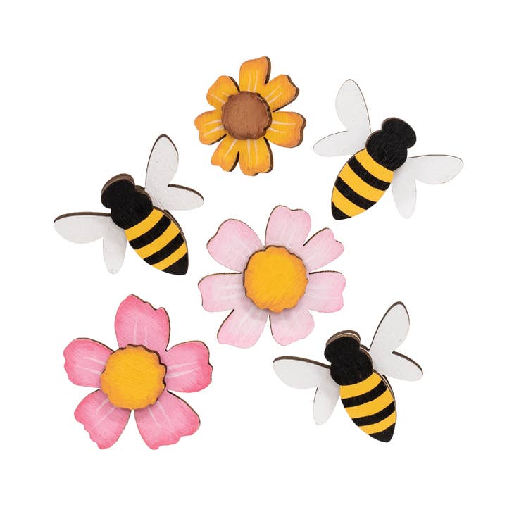 6/Set - Flowers & Bees Wooden Bowl Fillers for wholesale by The Hearthside Collection