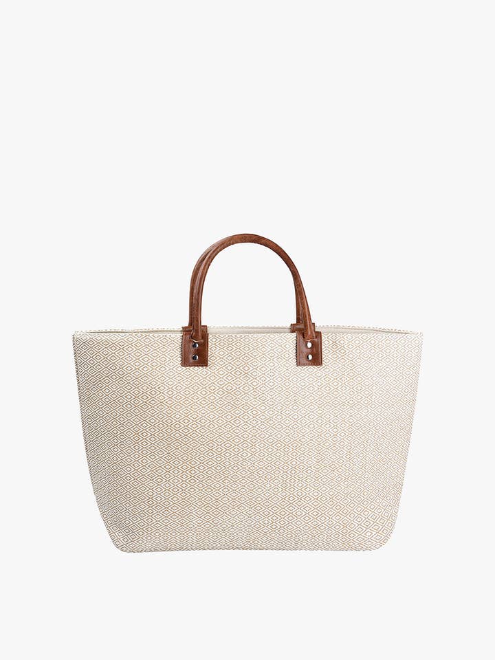 R2272AZT Hazel Grote Azteekse Stro Tas met Dubbele Handvatten voor wholesale door Jen & Co.
