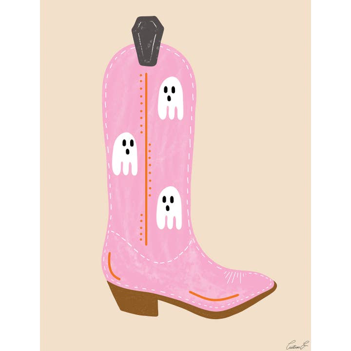 Monstera Monday Shop – Großhandel Kunstdruck – Halloween-Ghost Cowgirl-Stiefel | Halloween-Kunst2