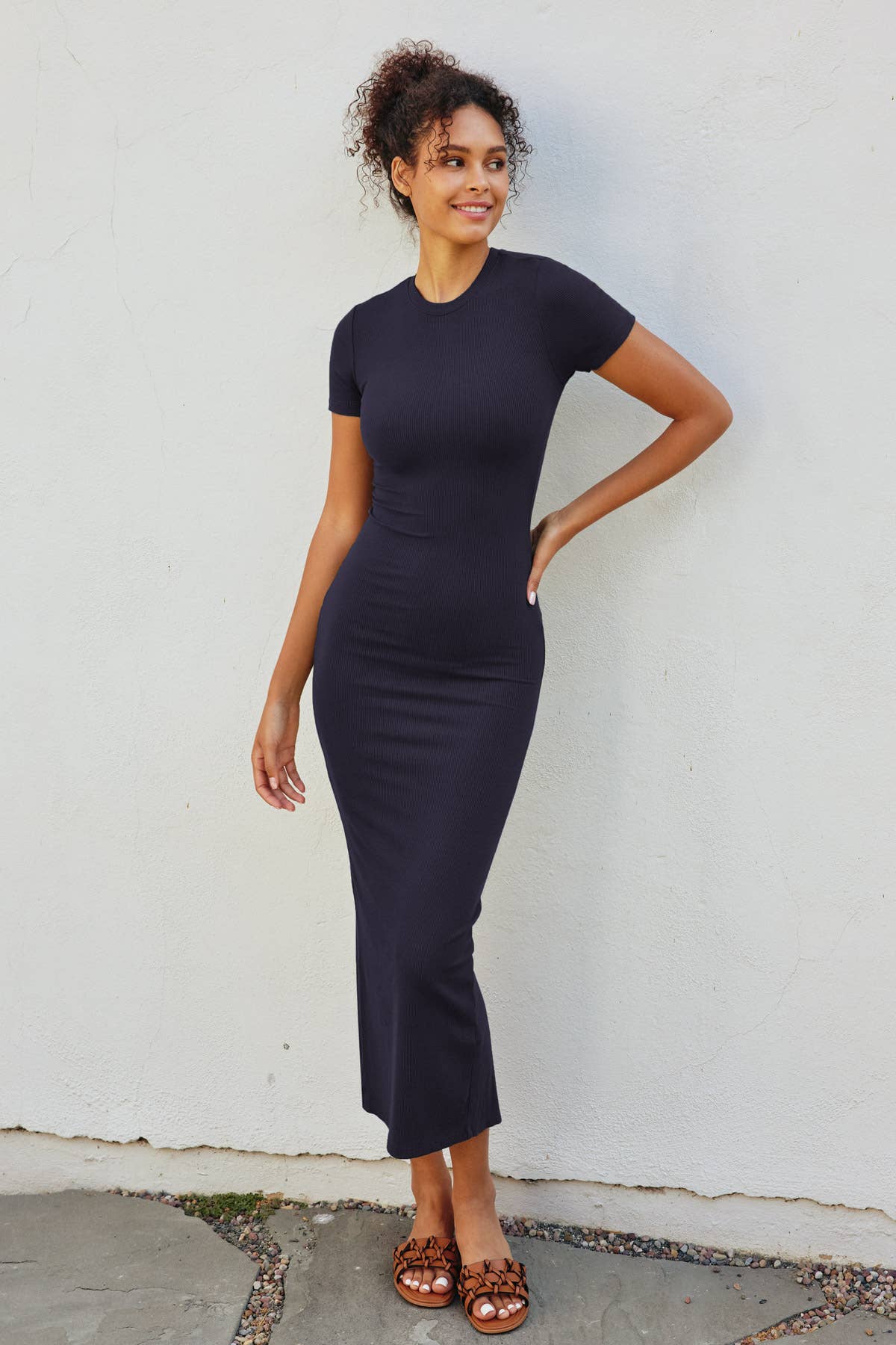 Dress Forum - Wholesale Dress - Women's - Ribbed Knit Back Slit T-Shirt Dress (1)23