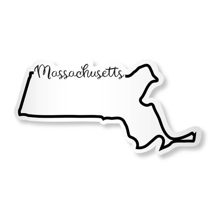 Massachusetts State Script Outline Sticker Vinyl Decal for wholesale by CJ's Sticker Shop