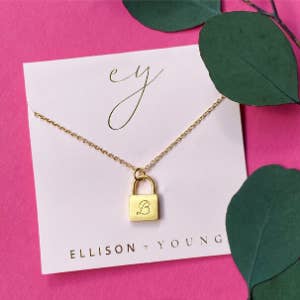 Ellison+Young - Wholesale Pendant/Charm Necklace - Scripted Notes Locket Initial Necklace