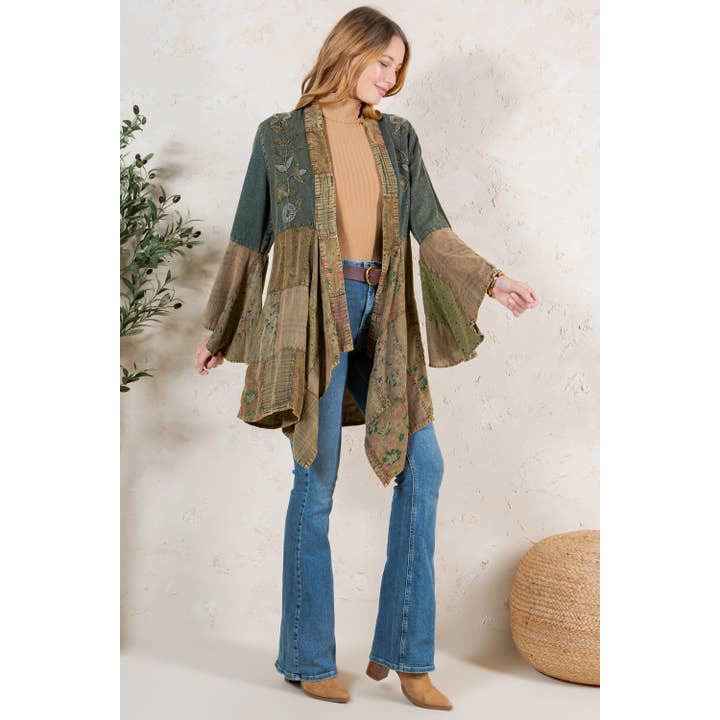 Young Threads - Wholesale Kimono - Women's - Western Boho Chic: Motif Embroidered Denim Long Shrug (NEW)9