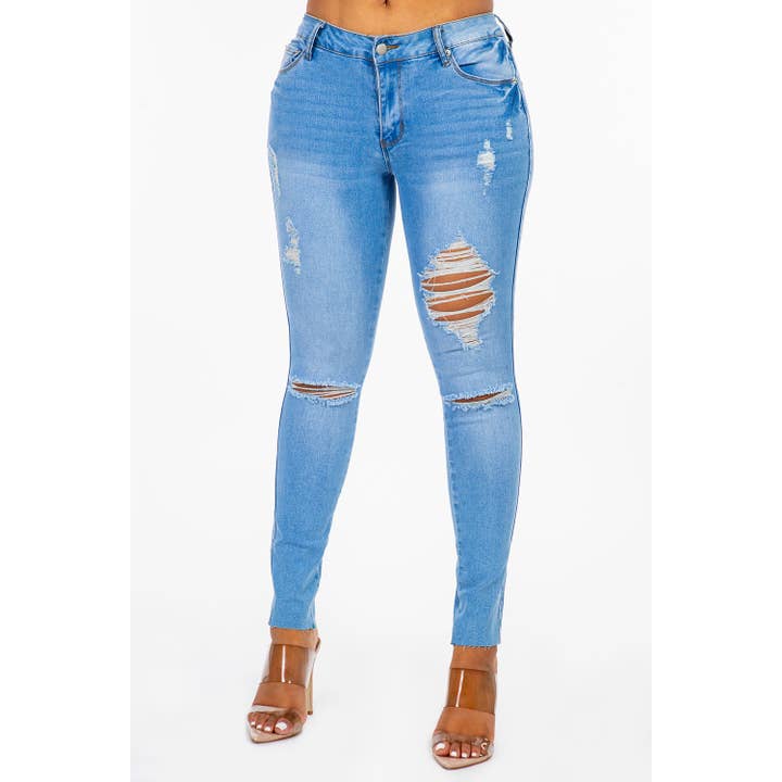 Blue Turtle - Wholesale Jeans - Women's - Extreme Stretch Distressed Mid Rise Skinny Jean Light YR2203