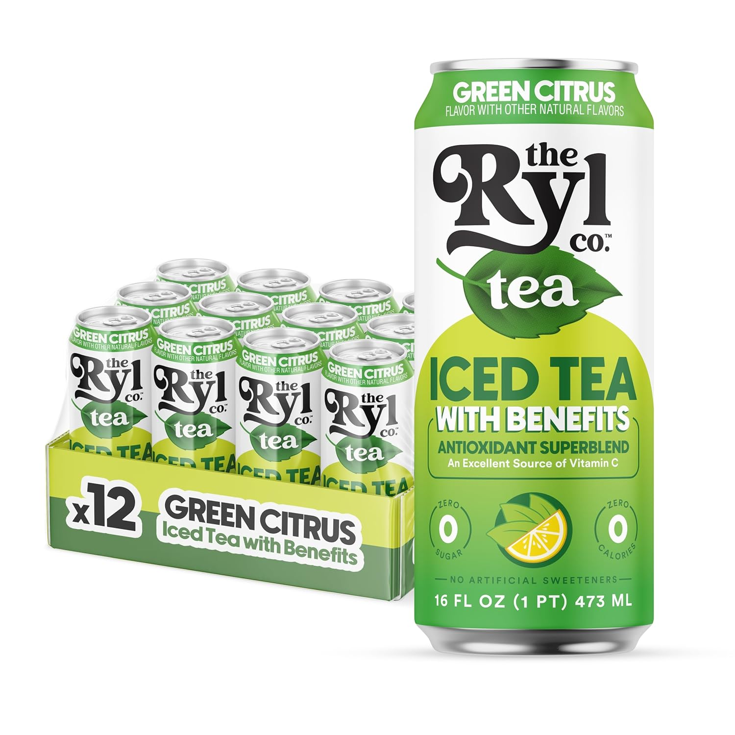 EcoQuality - Wholesale Iced Tea - 16oz Ryl Green Citrus Tea Refreshing Antioxidant Rich Drink Pack of 120