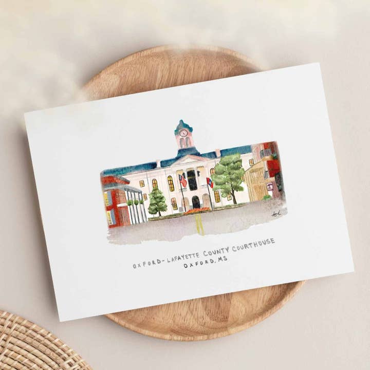 Oxford-Lafayette County Courthouse akvarel kunsttryk for engroshandel hos Carper Creative Co.