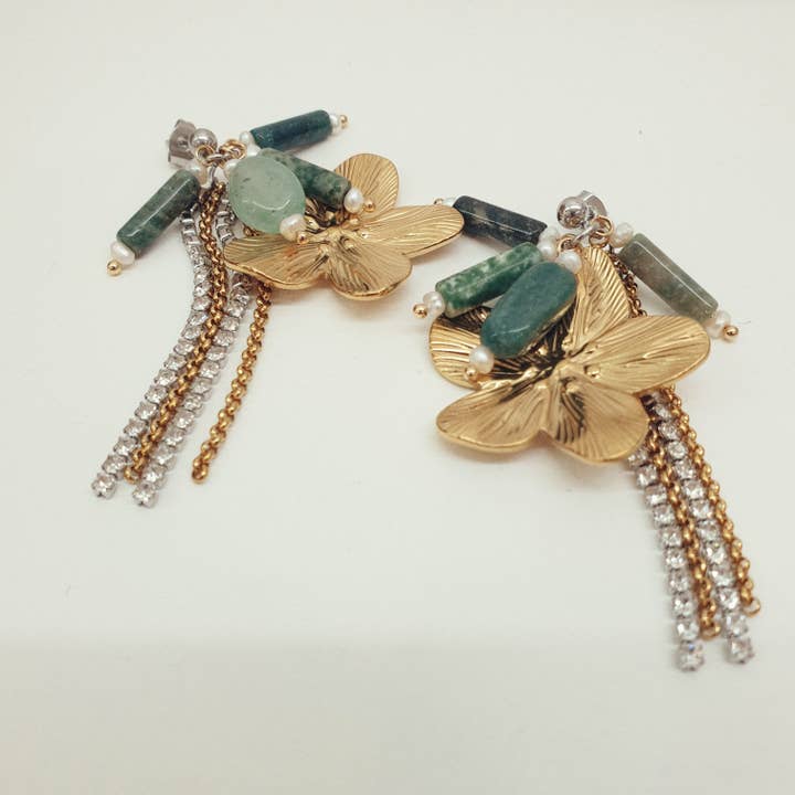 Överflöd – Örhängen med naturliga stenar och strass för wholesale av matins parisiens