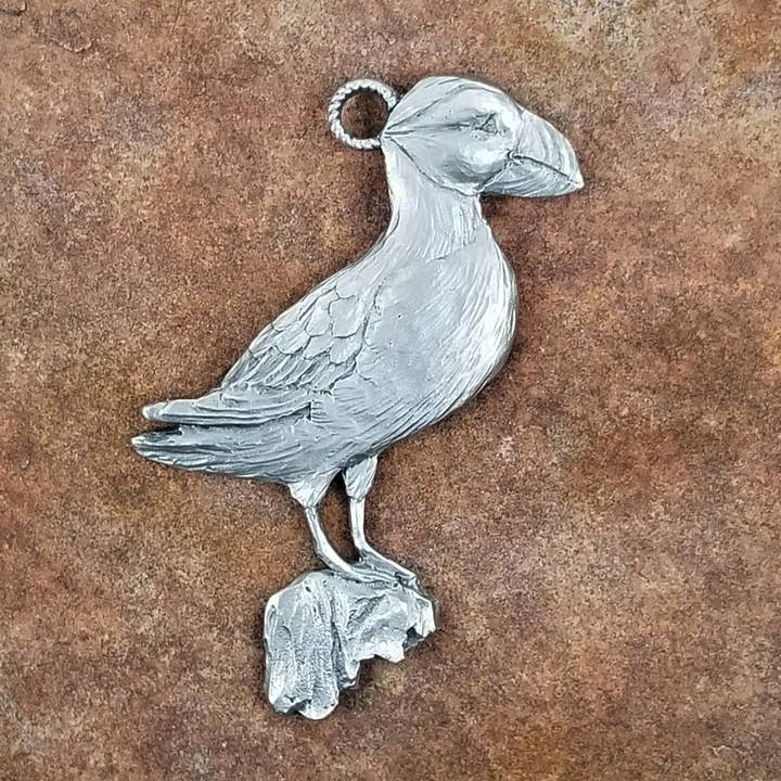 Puffin Pewter Christmas Ornament, Bird Decor for wholesale by Schumann Sculpture