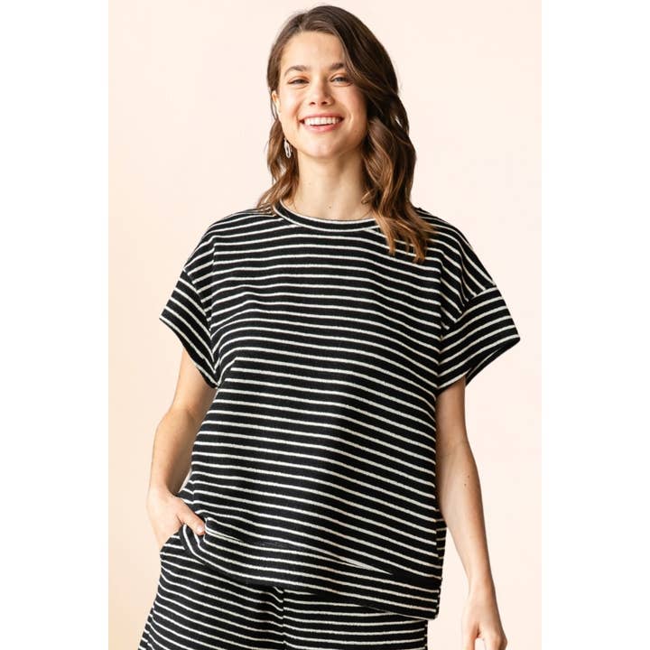 Plus Size Textured Knit Thin Stripe Top for wholesale by Veveret