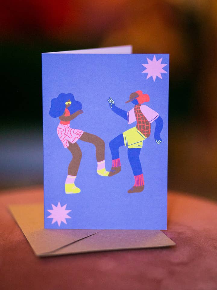 Greetings card A6 dancing celebration birthday friends for wholesale by Nina Bombina