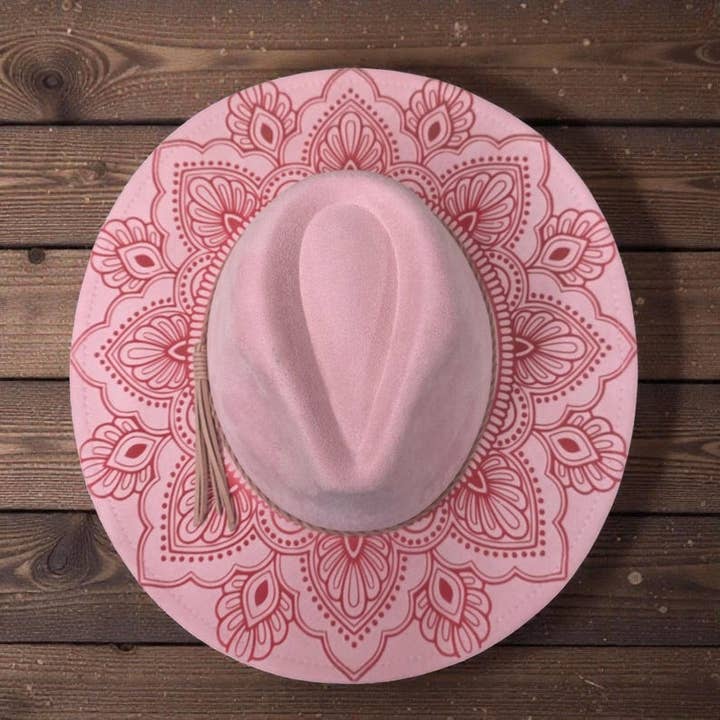 Boho Mandala Wide Brim Fedora – Handmade Laser Engraved for wholesale by The Kustom Edge