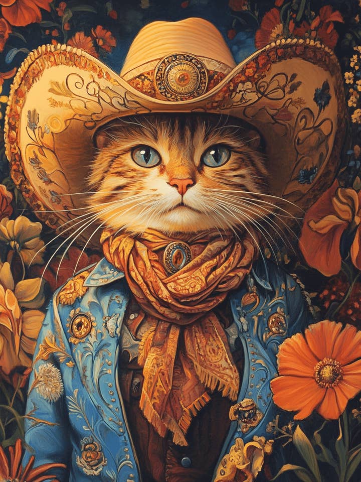 Cowboy Cat Dude - Wall Art Print - Coastal Cowgirl 8"x10" Artwork - 11"x14" Mat for wholesale by Mowbi