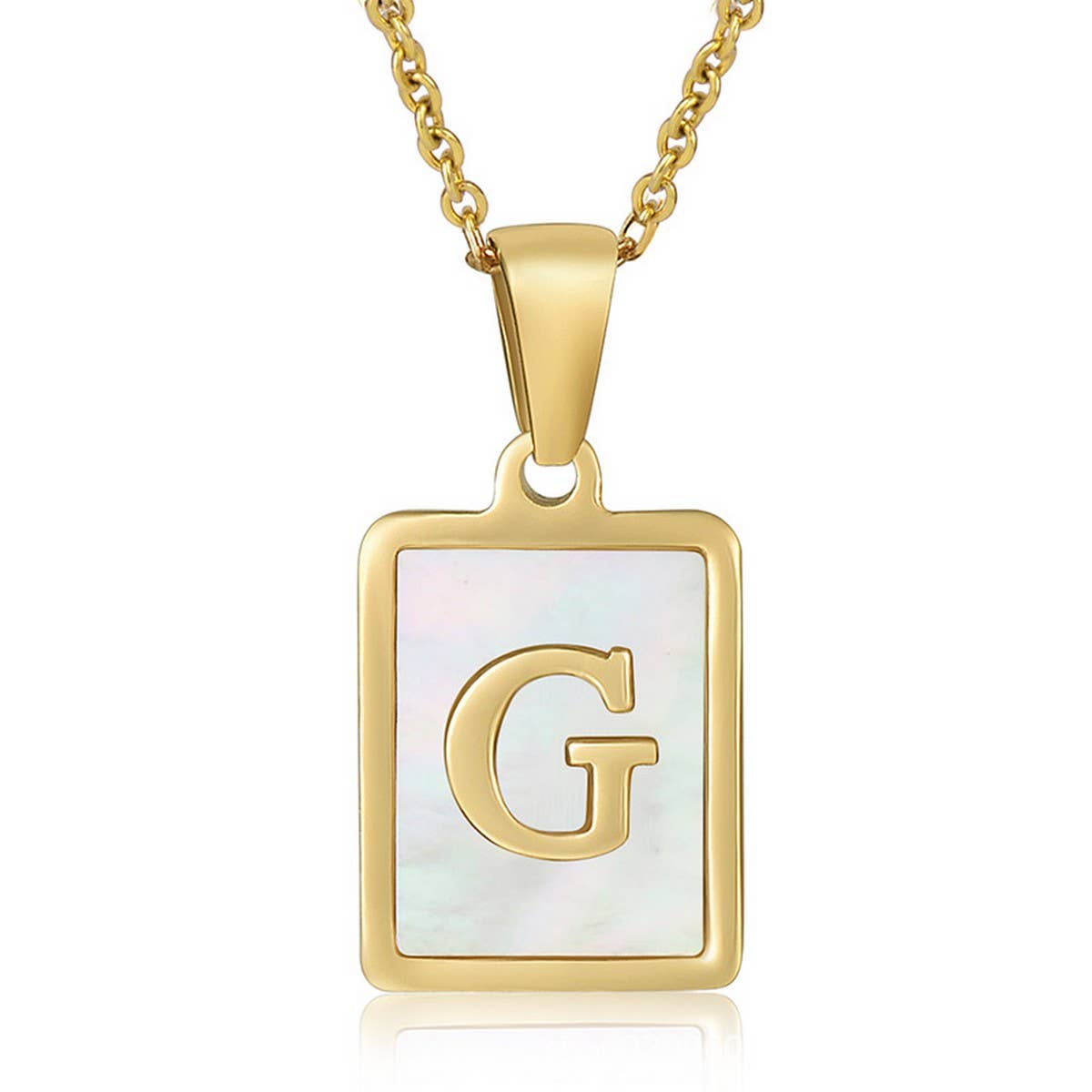 NINEXIS - Wholesale Pendant/Charm Necklace - CWAJE1917_Square Stainless Steel White Shell Letter Necklace7