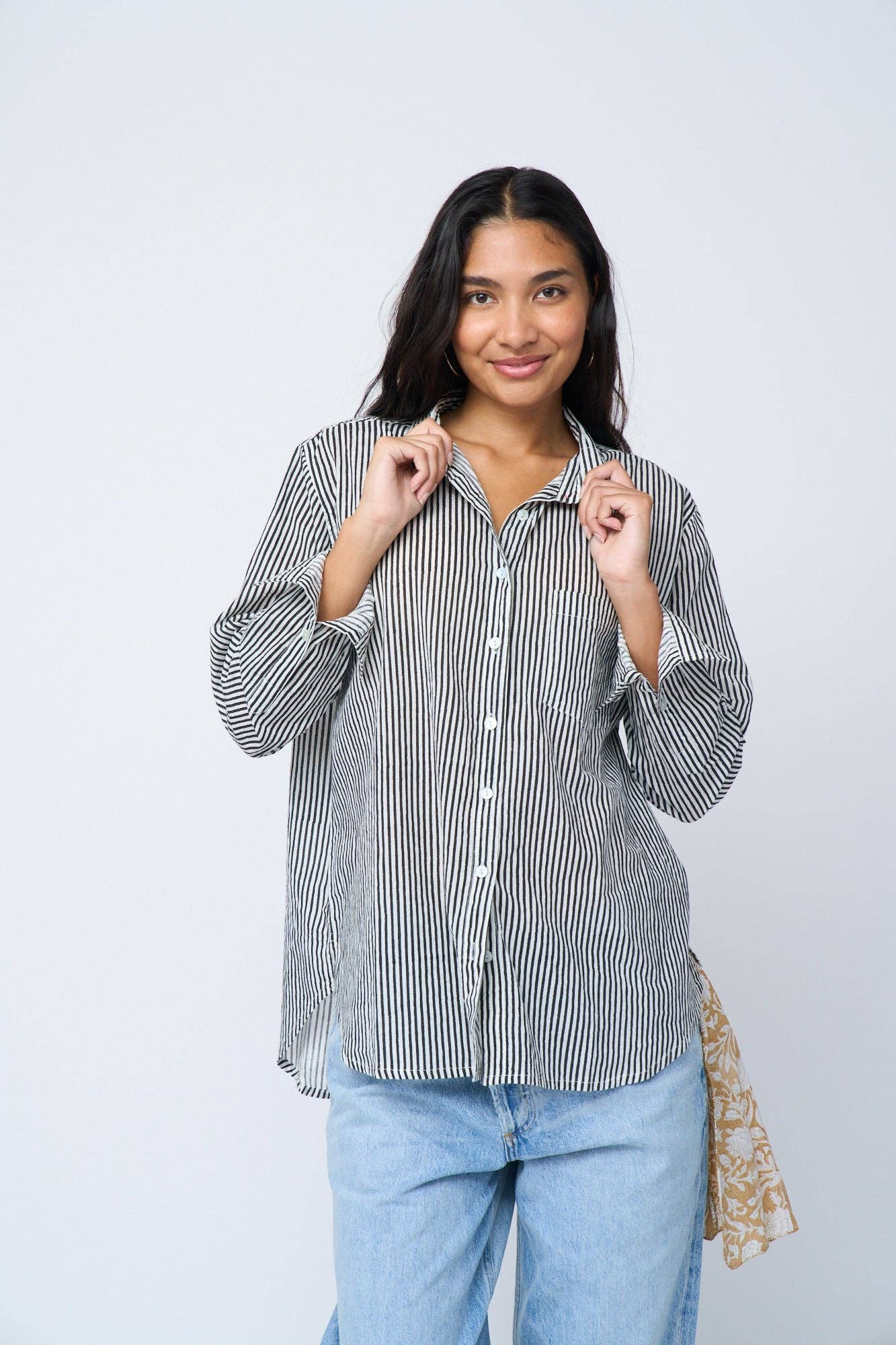 and for Good – Großhandel Hemd mit Button-down-Kragen – Damen – Good Boyfriend Shirt - Herrenmode Stripe Schwarz8