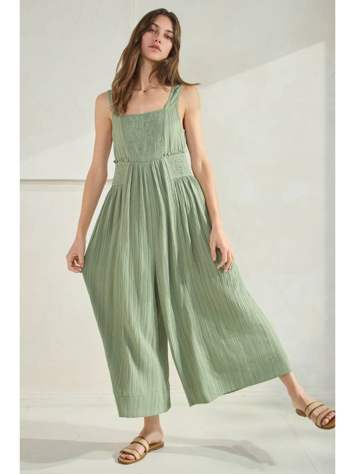 Oddi - Wholesale Jumpsuit - Women's - Crinkled Fabric Wide Leg Jumpsuit