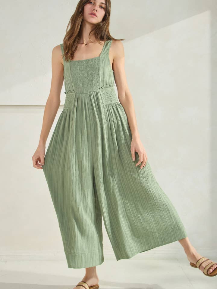 Crinkled Fabric Wide Leg Jumpsuit for wholesale by Oddi