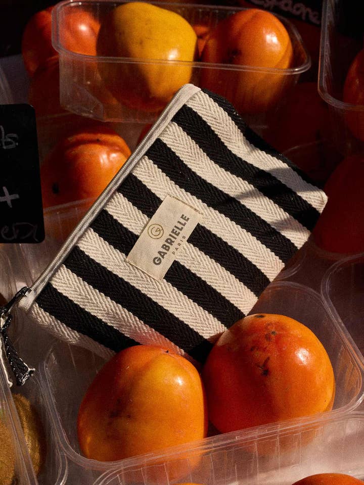 Kosmetiktasche aus Baumwolle mit schwarzen Streifen für den Großhandel von Gabrielle Paris