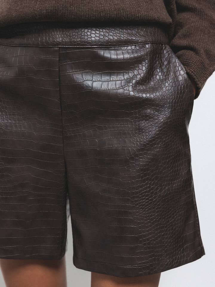Crocodile Effect Faux Leather Shorts (412109-22) for wholesale by Lanidor