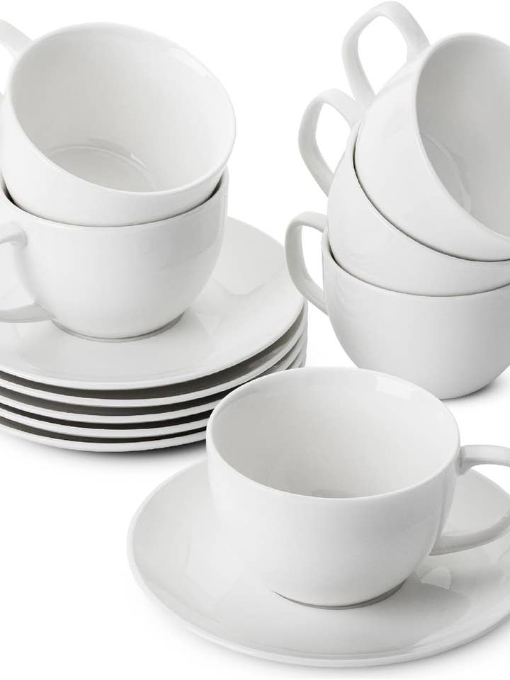 BTaT Elegant White Tea Cups Set of 6 - 6oz Porcelain for wholesale by Brew To A Tea