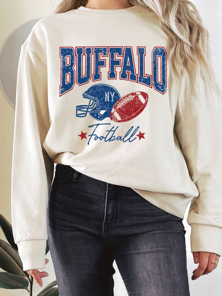 BUFFALO FOOTBALL GRAPHIC TERRY SWEATSHIRTS for wholesale by Rustee Clothing