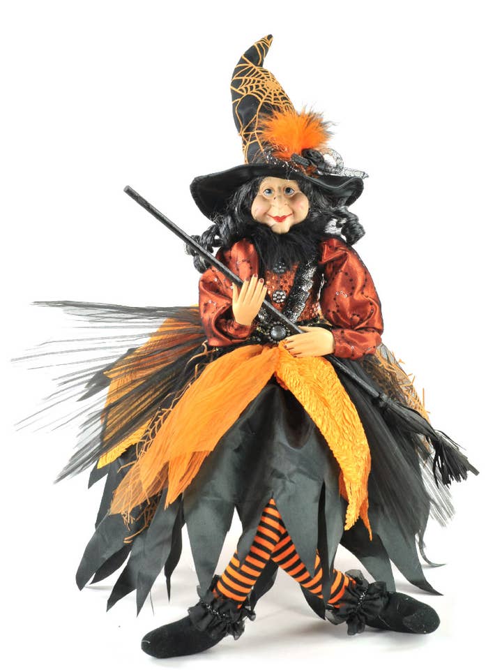Orange/Black Witch with Broom for wholesale by Starlight Collection