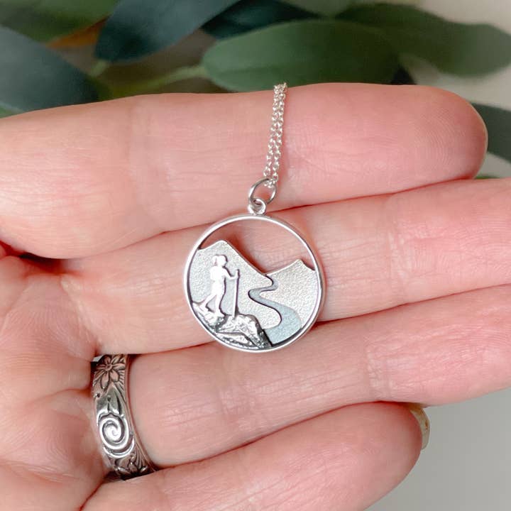 Hiking Girl Necklace for wholesale by Woobie Beans Jewelry, Gifts & Apparel
