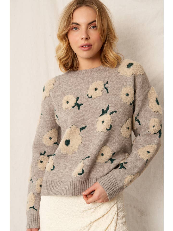 Grey Green Flower Cloud Pullover Sweater for wholesale on Faire3